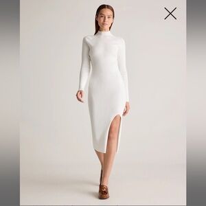 Quince White Long-Sleeve Dress with Slit